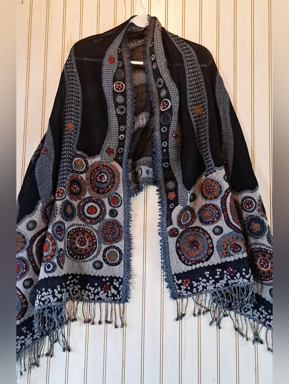 Parsley & Sage Scarf Wrap Shawl Abstract Embroidered Flowers Multi Colored Boho